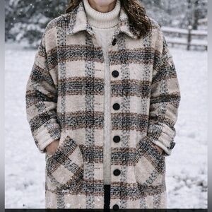 Anthropologie R.D. Style Conscious Plaid Drop shoulder Button Coat, Size M